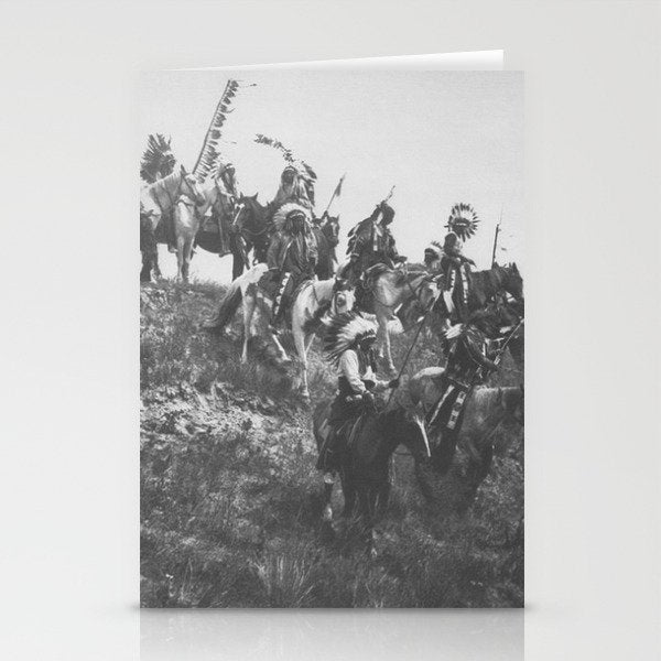 Oglala War Party Native American Oglala tribe in full headdress black and white photograph Stationery Card Gallery Image 2