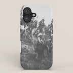 Oglala War Party Native American Oglala tribe in full headdress black and white photograph iPhone Case Gallery Image 1
