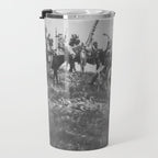 Oglala War Party Native American Oglala tribe in full headdress black and white photograph Travel Mug Gallery Image 3