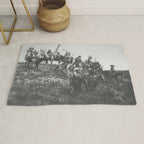 Oglala War Party Native American Oglala tribe in full headdress black and white photograph Rug Gallery Image 1