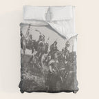 Oglala War Party Native American Oglala tribe in full headdress black and white photograph Duvet Cover Gallery Image 6