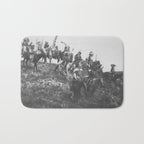 Oglala War Party Native American Oglala tribe in full headdress black and white photograph Bath Mat Gallery Image 1
