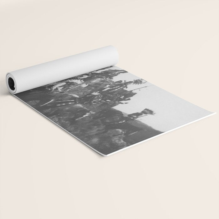 Oglala War Party Native American Oglala tribe in full headdress black and white photograph Yoga Mat Gallery Image 2