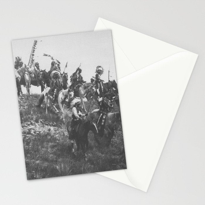 Oglala War Party Native American Oglala tribe in full headdress black and white photograph Stationery Card Gallery Image 2