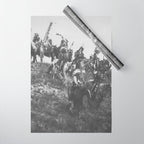 Oglala War Party Native American Oglala tribe in full headdress black and white photograph Wrapping Paper Gallery Image 1