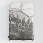 Oglala War Party Native American Oglala tribe in full headdress black and white photograph Comforter Gallery Image 6