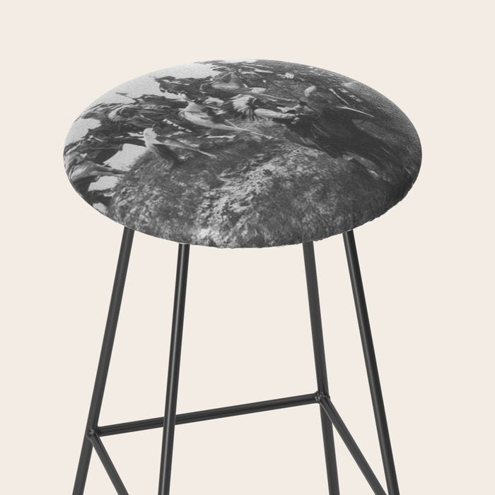 Oglala War Party Native American Oglala tribe in full headdress black and white photograph Stool Gallery Image 2