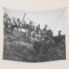 Oglala War Party Native American Oglala tribe in full headdress black and white photograph Wall Tapestry Gallery Image 4