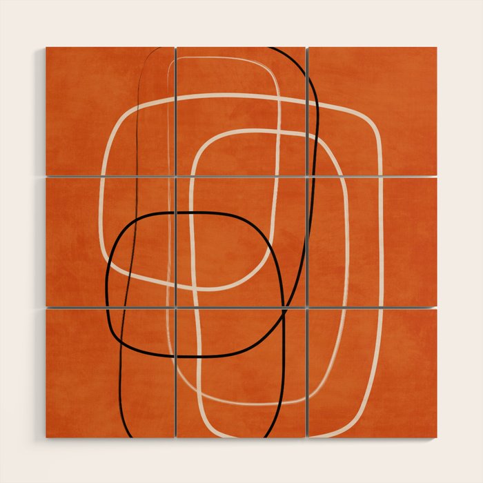 Burnt Orange Black White Lines Abstract Wood Wall Art Gallery Image 1