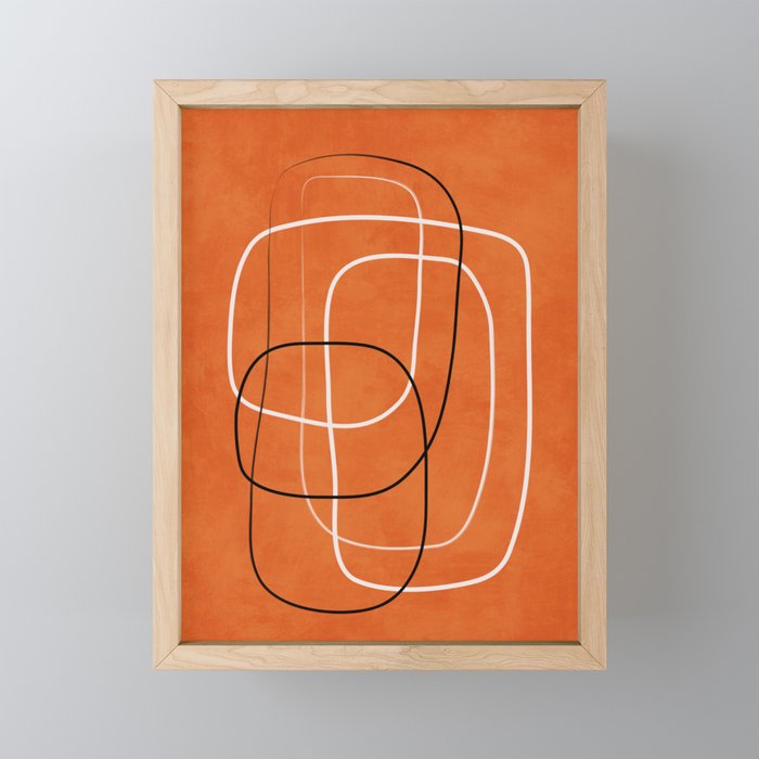 Burnt Orange Black White Lines Abstract Mini Art Print Gallery Image 1