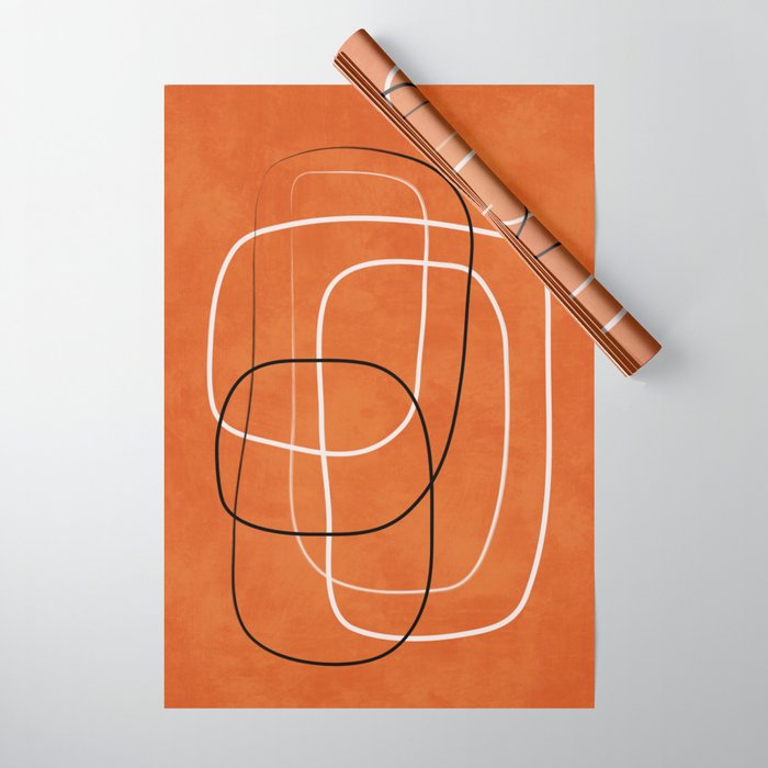 Burnt Orange Black White Lines Abstract Wrapping Paper Gallery Image 1