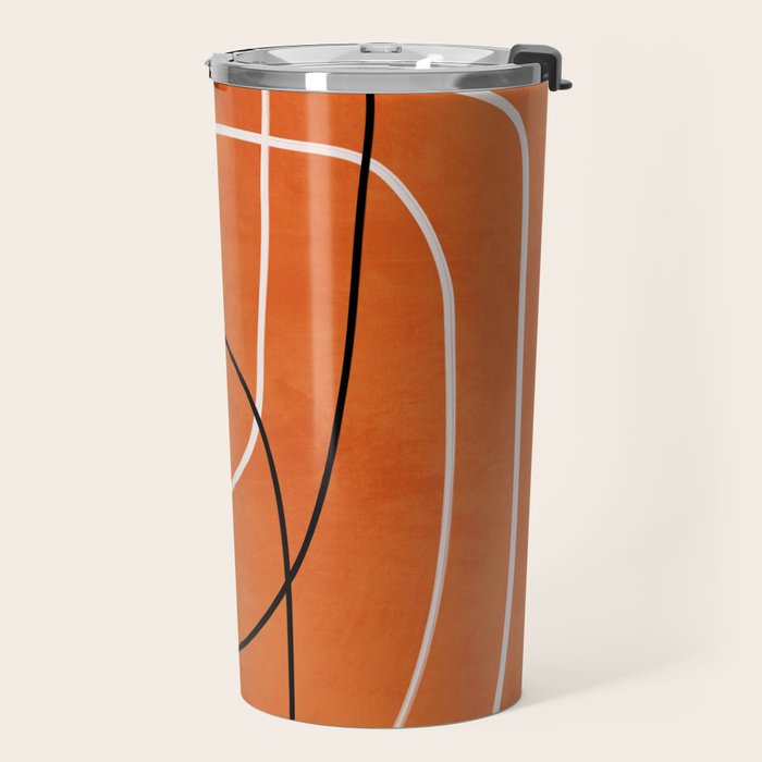 Burnt Orange Black White Lines Abstract Travel Mug Gallery Image 2