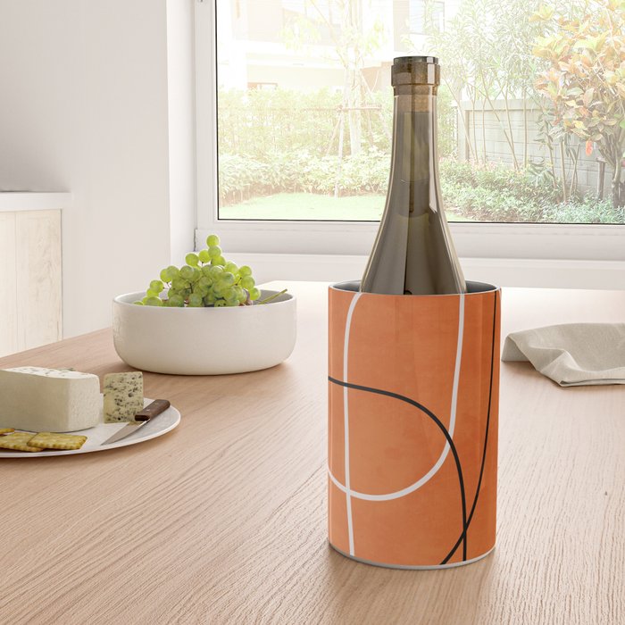 Burnt Orange Black White Lines Abstract Wine Chiller Gallery Image 4
