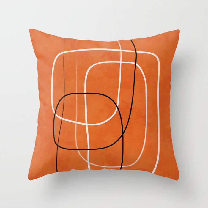 Burnt Orange Black White Lines Abstract Throw Pillow Gallery Image 6