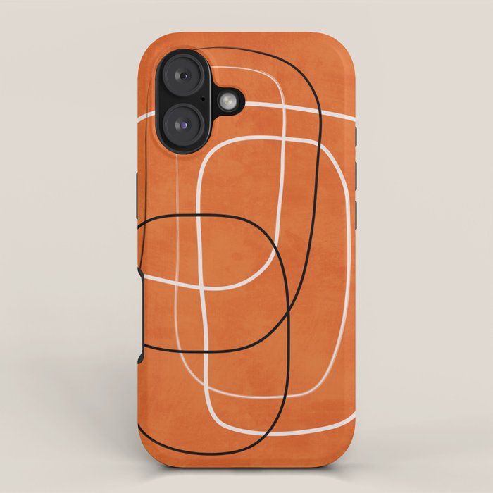Burnt Orange Black White Lines Abstract iPhone Case Gallery Image 1