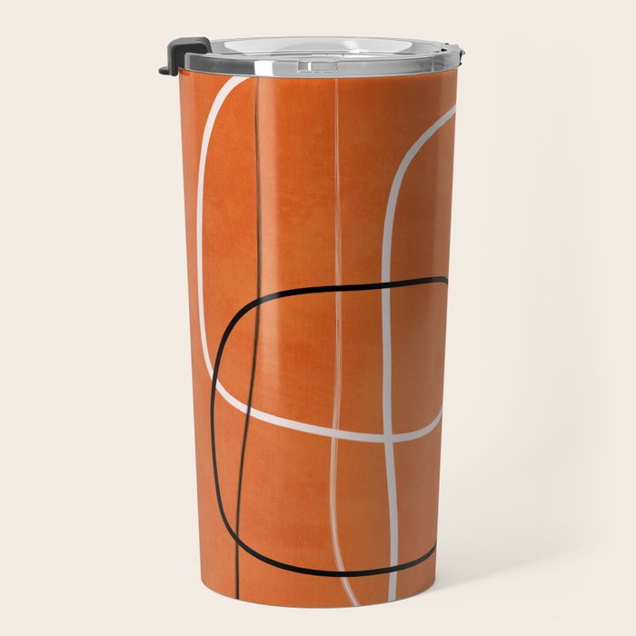 Burnt Orange Black White Lines Abstract Travel Mug Gallery Image 3