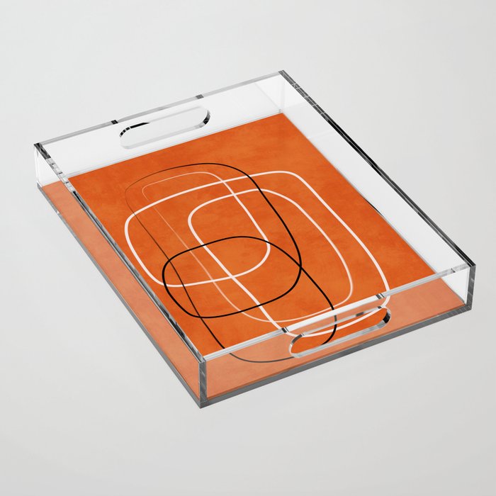 Burnt Orange Black White Lines Abstract Acrylic Tray Gallery Image 1