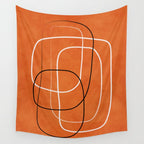 Burnt Orange Black White Lines Abstract Wall Tapestry Gallery Image 4