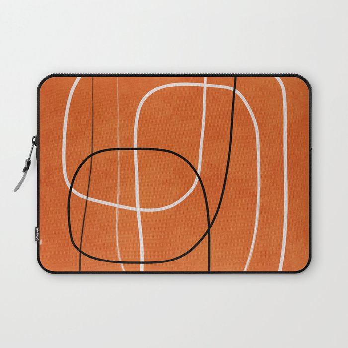 Burnt Orange Black White Lines Abstract Laptop Sleeve Gallery Image 1