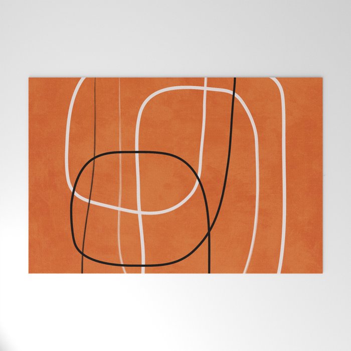 Burnt Orange Black White Lines Abstract Welcome Mat Gallery Image 1