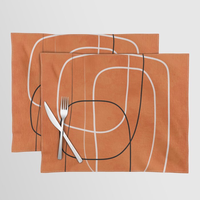Burnt Orange Black White Lines Abstract Placemat Gallery Image 1