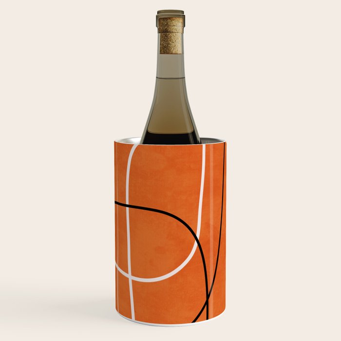 Burnt Orange Black White Lines Abstract Wine Chiller Gallery Image 1