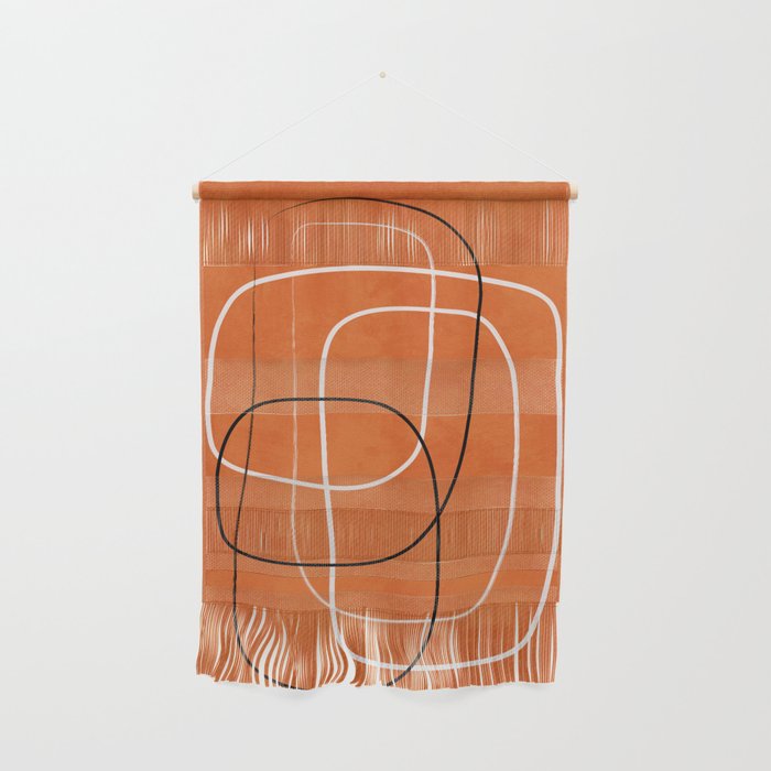 Burnt Orange Black White Lines Abstract Wall Hanging Gallery Image 1