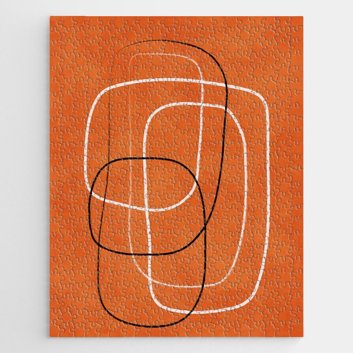 Burnt Orange Black White Lines Abstract Jigsaw Puzzle Gallery Image 1