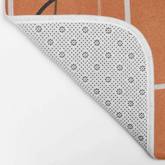 Burnt Orange Black White Lines Abstract Bath Mat Gallery Image 2
