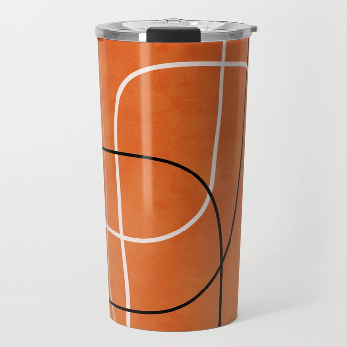 Burnt Orange Black White Lines Abstract Travel Mug