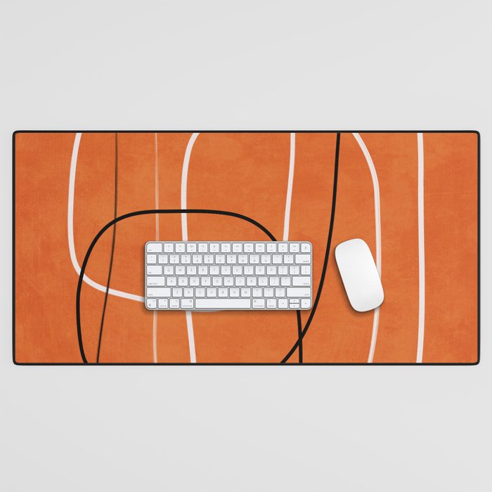 Burnt Orange Black White Lines Abstract Desk Mat Gallery Image 1