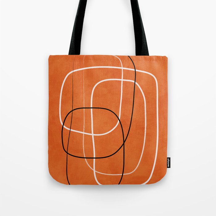 Burnt Orange Black White Lines Abstract Tote Bag Gallery Image 1