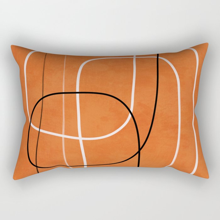 Burnt Orange Black White Lines Abstract Rectangular Pillow Gallery Image 1