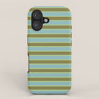 Cottage Stripes Pattern in Olive Green Arctic Blue and Chartreuse iPhone Case Gallery Image 1