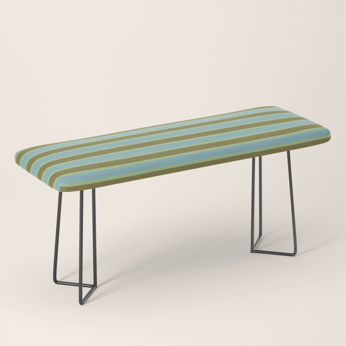Cottage Stripes Pattern in Olive Green Arctic Blue and Chartreuse Bench Gallery Image 1