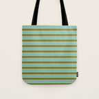 Cottage Stripes Pattern in Olive Green Arctic Blue and Chartreuse Tote Bag Gallery Image 1