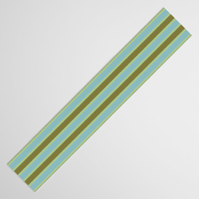 Cottage Stripes Pattern in Olive Green Arctic Blue and Chartreuse Table Runner Gallery Image 3