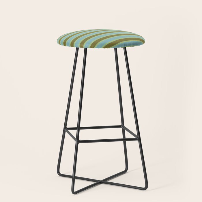 Cottage Stripes Pattern in Olive Green Arctic Blue and Chartreuse Stool Gallery Image 1