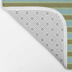 Cottage Stripes Pattern in Olive Green Arctic Blue and Chartreuse Bath Mat Gallery Image 2