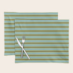 Cottage Stripes Pattern in Olive Green Arctic Blue and Chartreuse Placemat Gallery Image 1