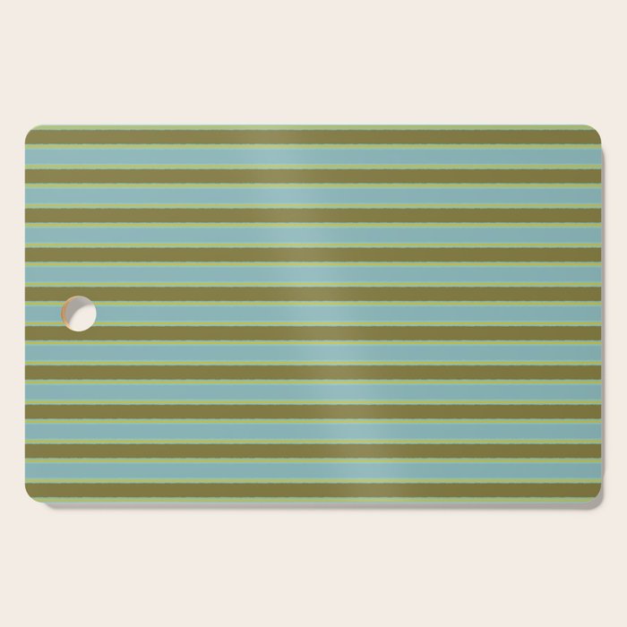 Cottage Stripes Pattern in Olive Green Arctic Blue and Chartreuse Cutting Board Gallery Image 1