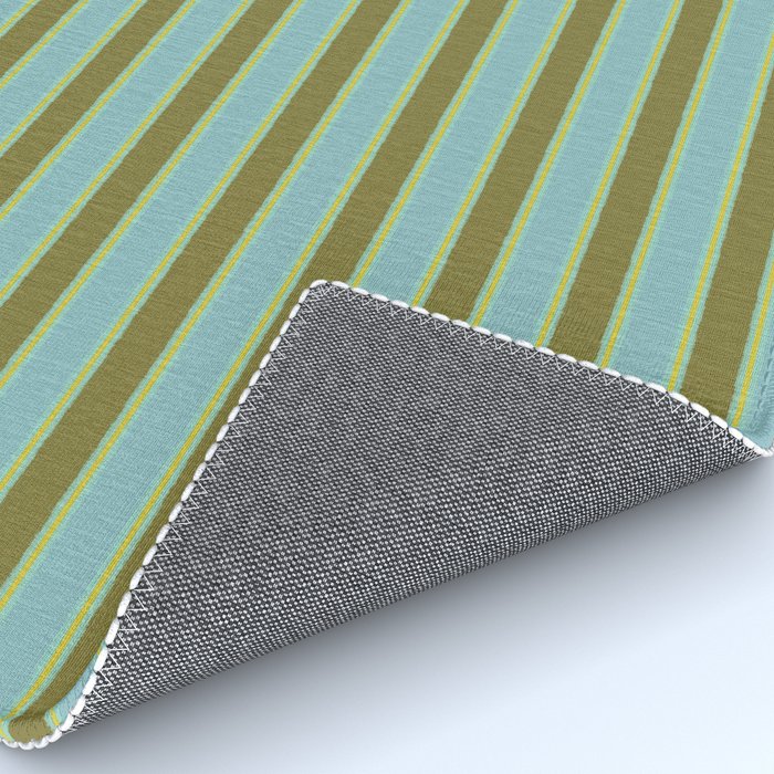 Cottage Stripes Pattern in Olive Green Arctic Blue and Chartreuse Rug Gallery Image 4