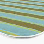 Cottage Stripes Pattern in Olive Green Arctic Blue and Chartreuse Bath Mat Gallery Image 3