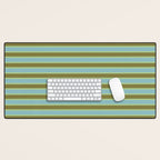 Cottage Stripes Pattern in Olive Green Arctic Blue and Chartreuse Desk Mat Gallery Image 1