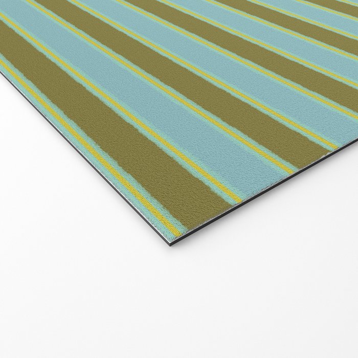 Cottage Stripes Pattern in Olive Green Arctic Blue and Chartreuse Welcome Mat Gallery Image 2