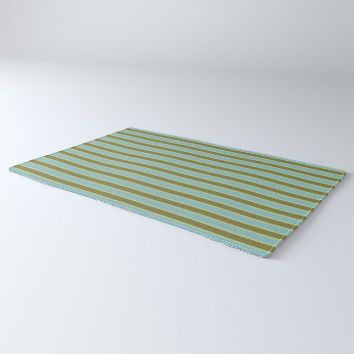 Cottage Stripes Pattern in Olive Green Arctic Blue and Chartreuse Rug Gallery Image 3