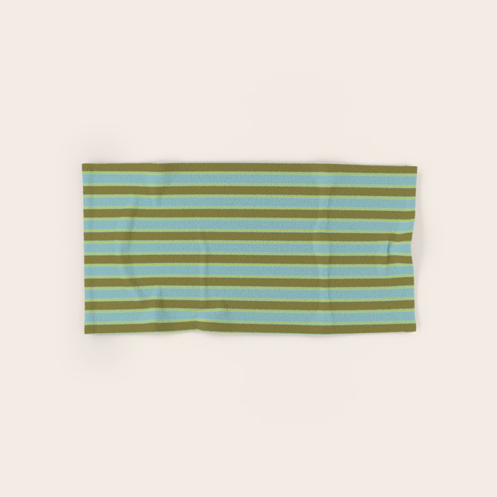 Cottage Stripes Pattern in Olive Green Arctic Blue and Chartreuse Bath Towel Gallery Image 1