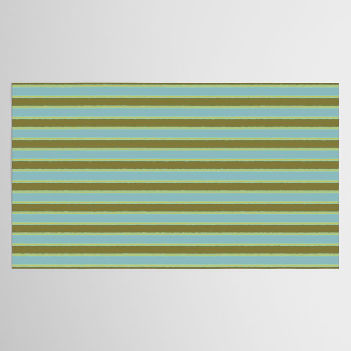 Cottage Stripes Pattern in Olive Green Arctic Blue and Chartreuse Tablecloth Gallery Image 2