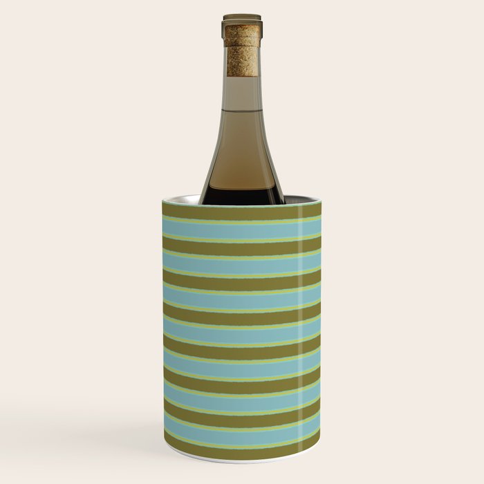 Cottage Stripes Pattern in Olive Green Arctic Blue and Chartreuse Wine Chiller Gallery Image 3