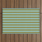 Cottage Stripes Pattern in Olive Green Arctic Blue and Chartreuse Outdoor Rug Gallery Image 1